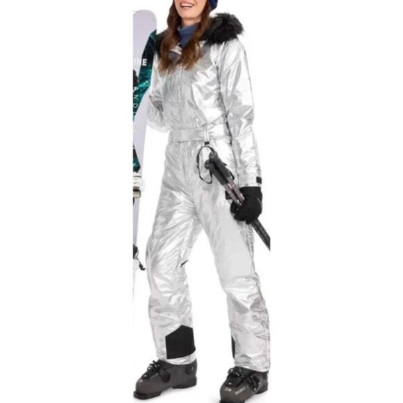 TIPSY ELVES SILVER BULLET ONE PIECE SKI SNOW SUIT Hooded Women's Size Small NEW - Picture 11 of 12